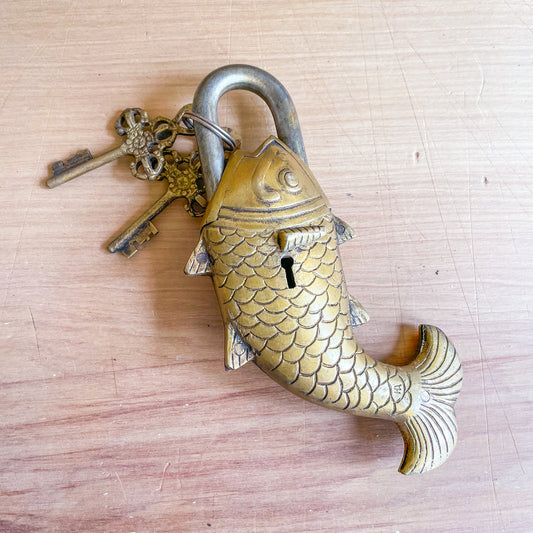 Brass vintage handmade Indian fish lock