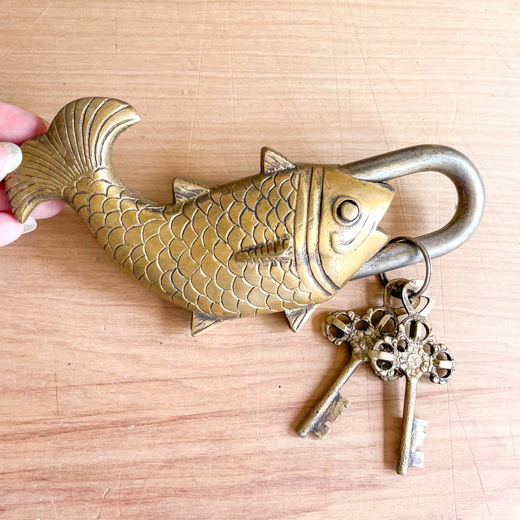 Brass vintage handmade Indian fish lock