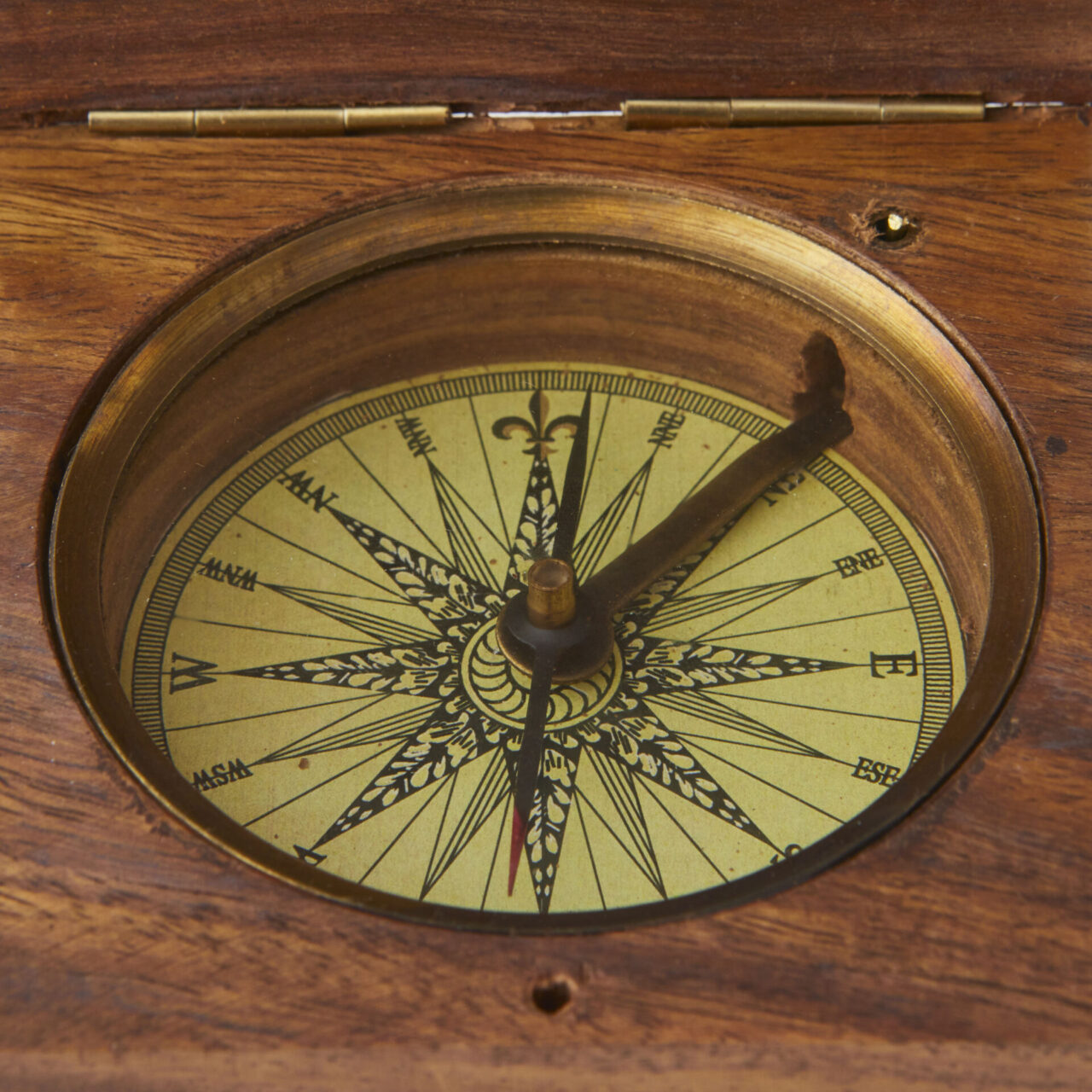 Antique wooden box compass