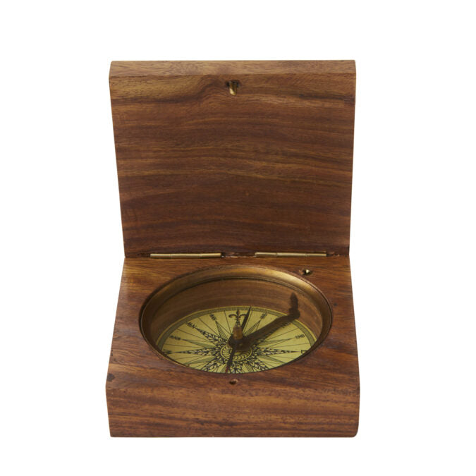 Antique wooden box compass