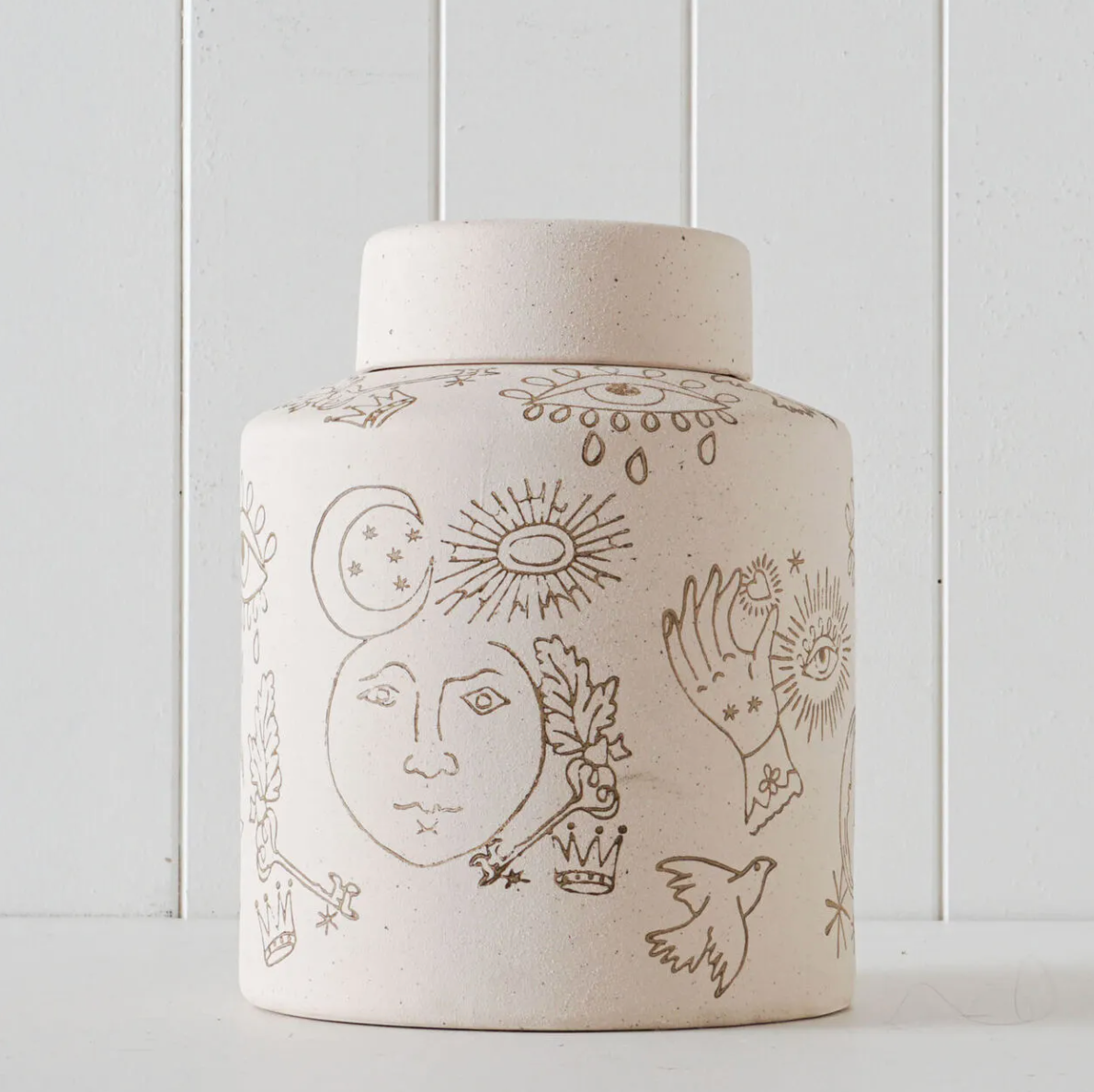 Bohemian luna handmade pottery vase jar with lid