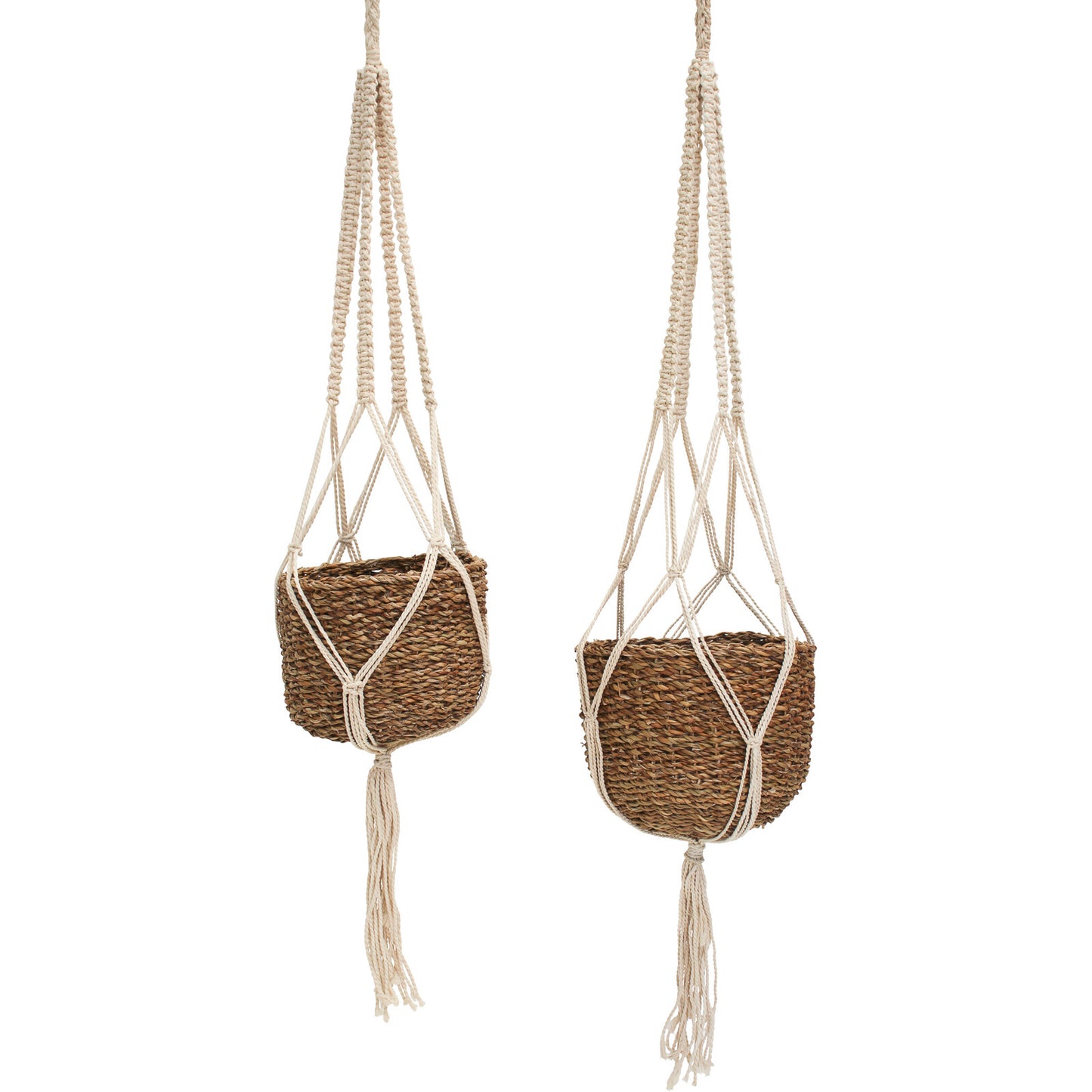 Sea grass and rope hanging plant pot basket set of 2