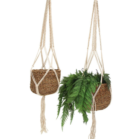 Sea grass and rope hanging plant pot basket set of 2