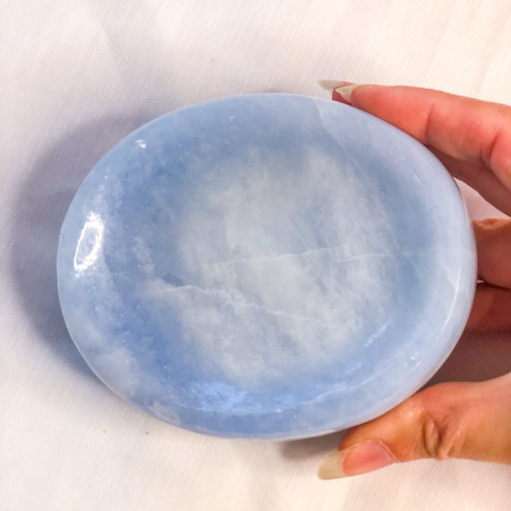 Blue Calcite crystal dish bowl