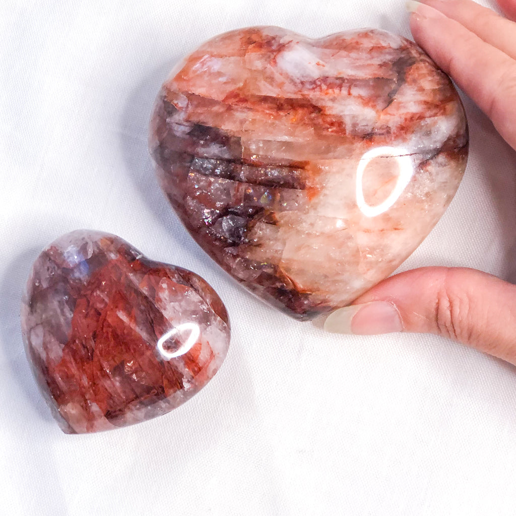 Hematite + Clear quartz / Fire quartz crystal heart