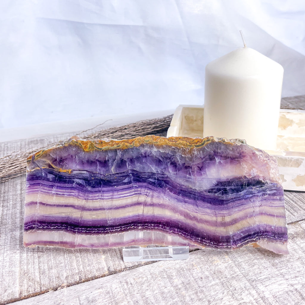 Fluorite purple polished crystal slab 16
