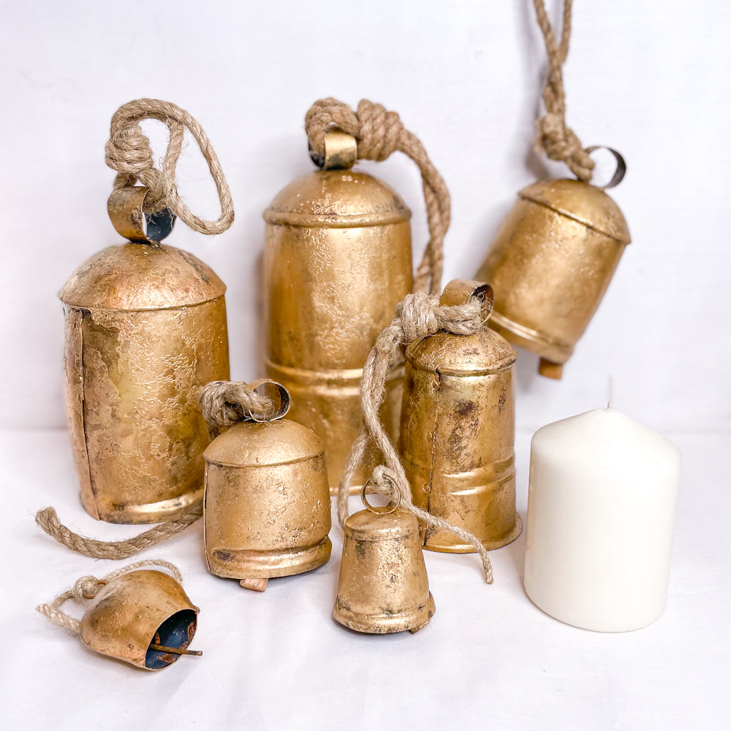 Hand made brass cow bell with rope