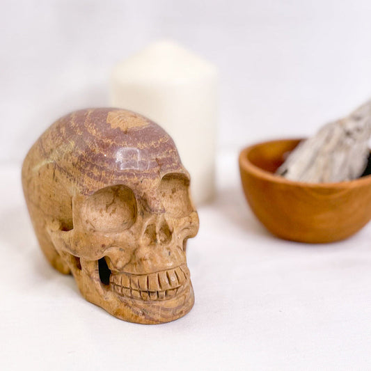 Picture jasper crystal skull L2 680g