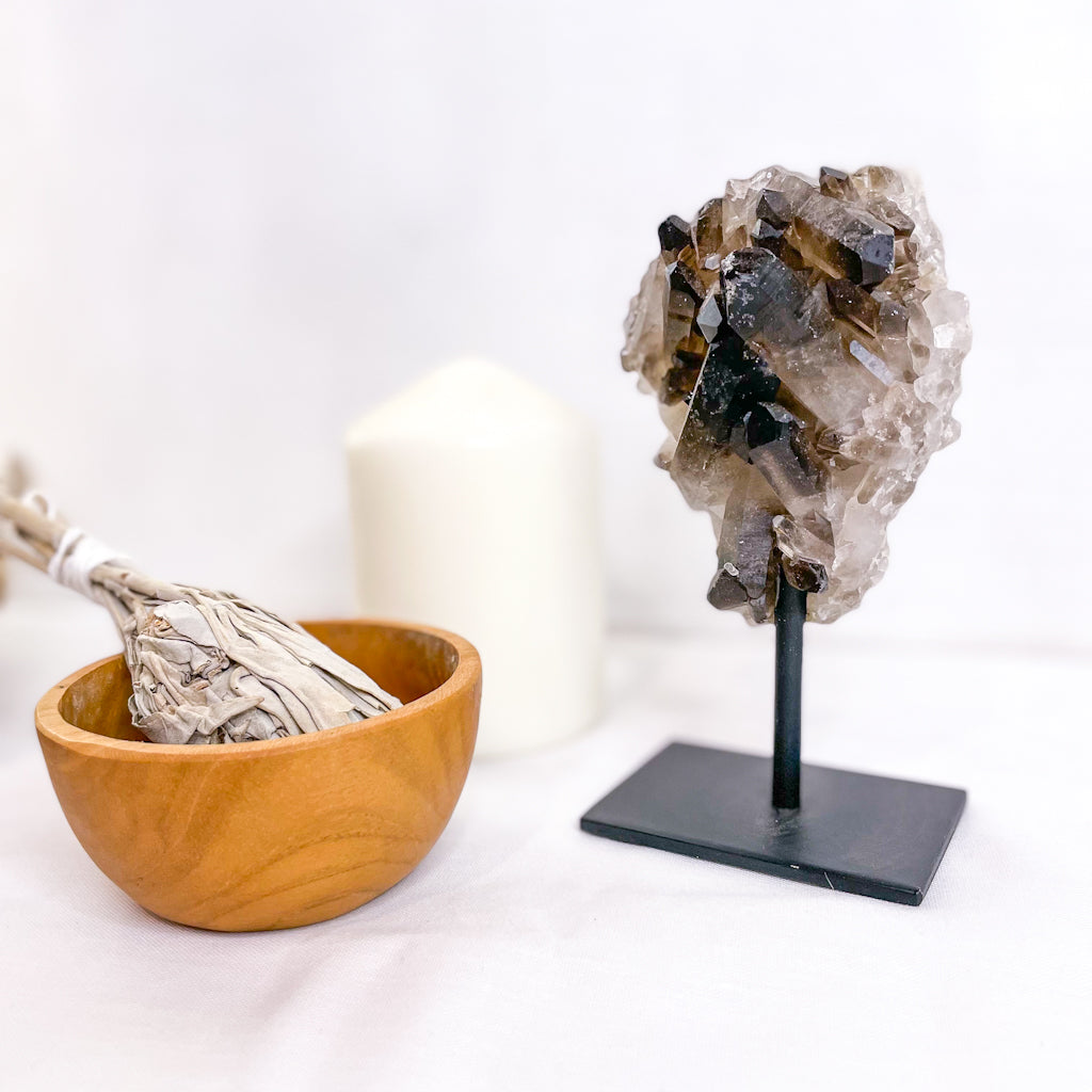 Smokey Quartz cluster on stand outlets