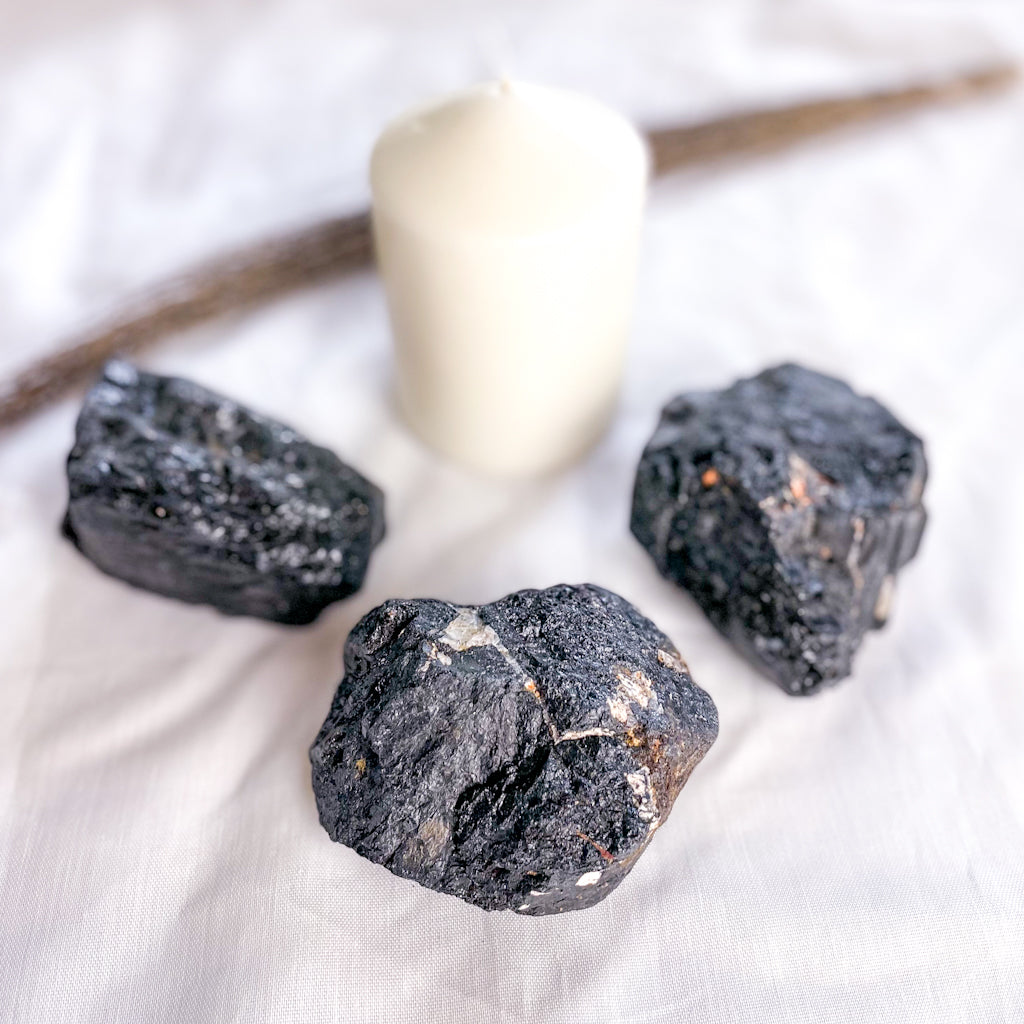 Black tourmaline crystal rough stone