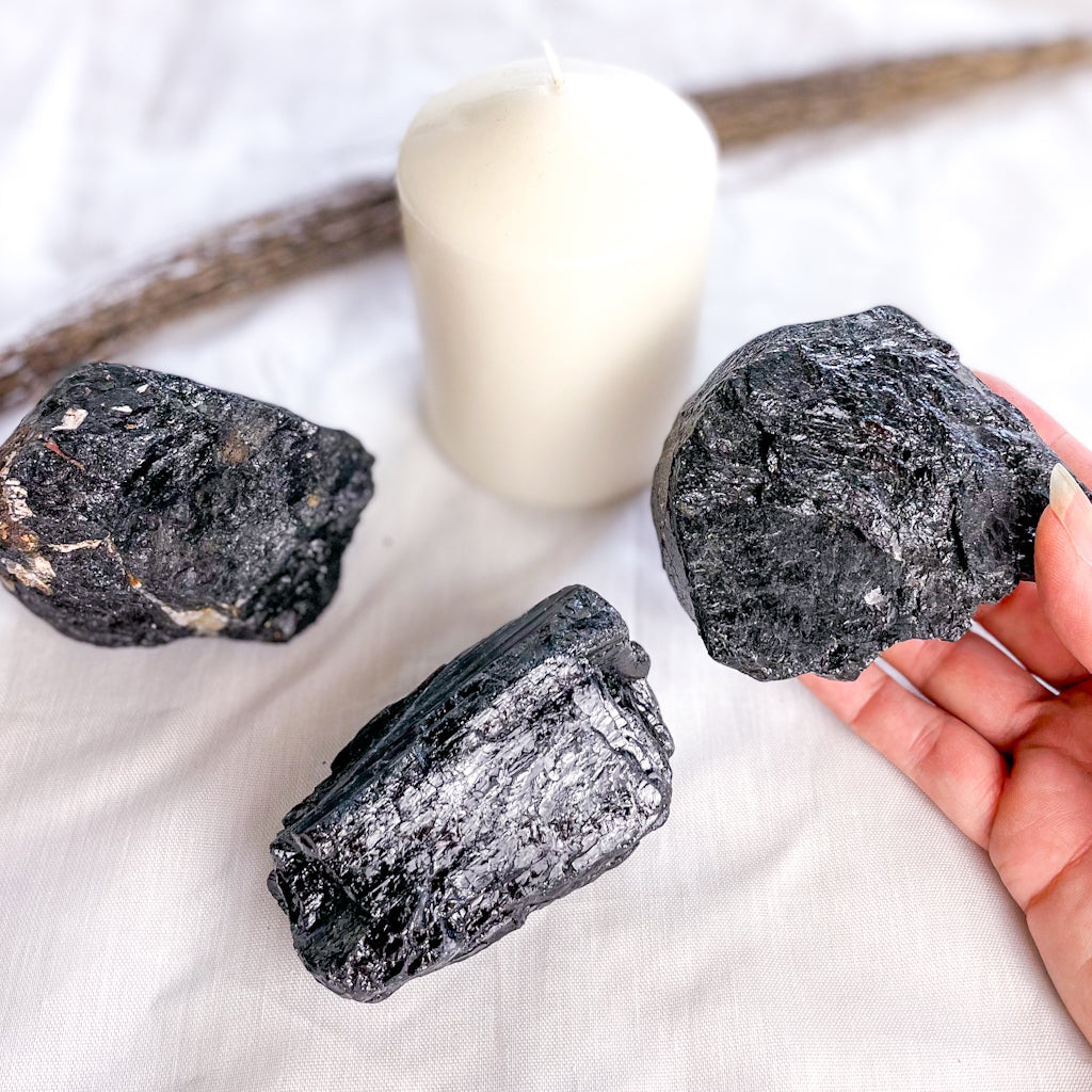 Black tourmaline crystal rough stone