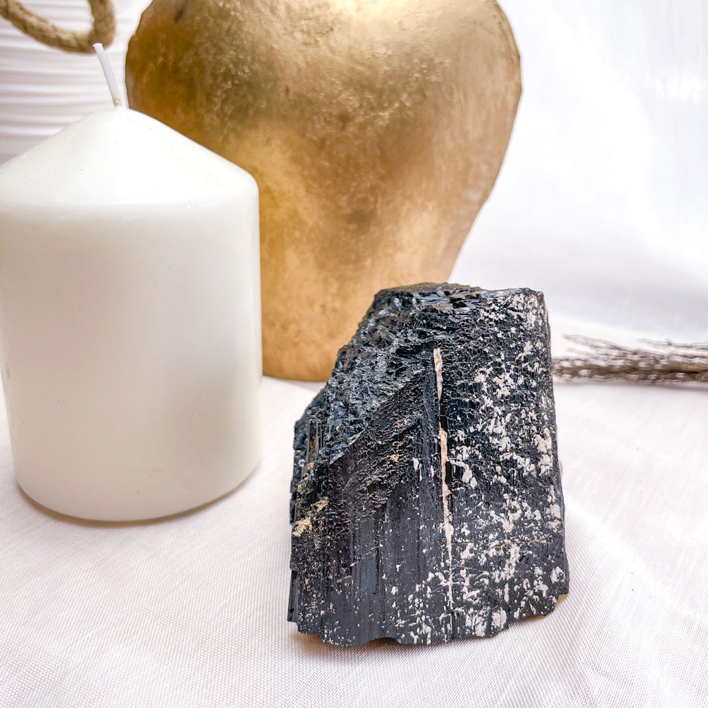 Black Tourmaline + Mica crystal rough stone