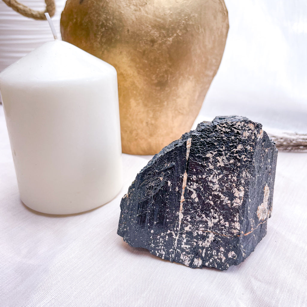 Black Tourmaline + Mica crystal rough stone