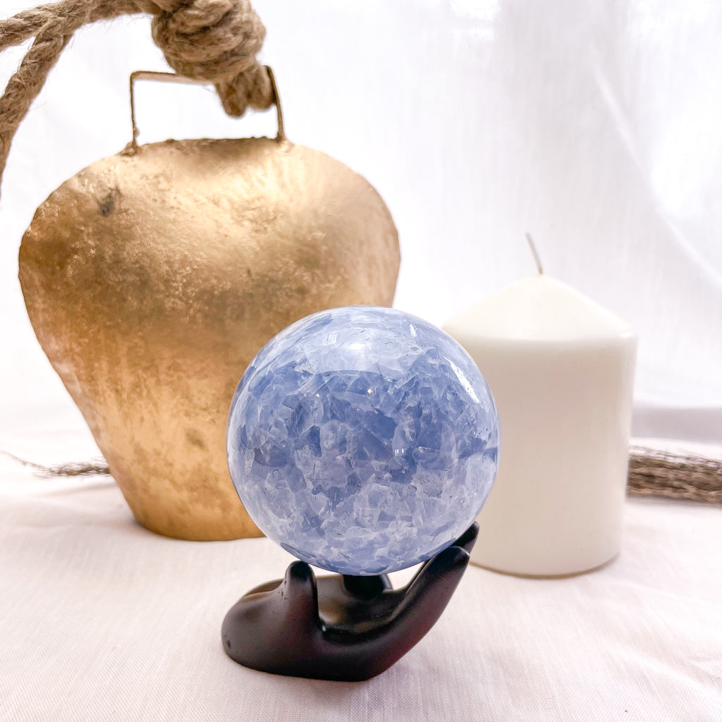 Blue Calcite crystal sphere 420g