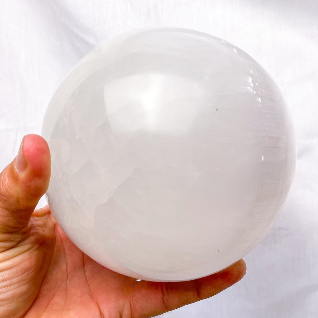 Selenite crystal polished sphere XXL with optional wooden stand