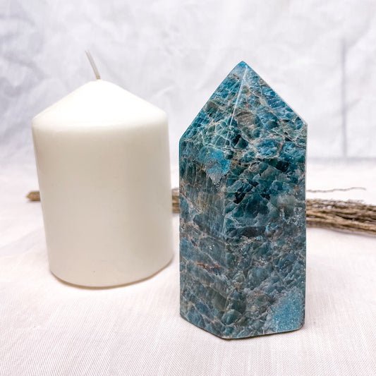 Apatite crystal wide point tower