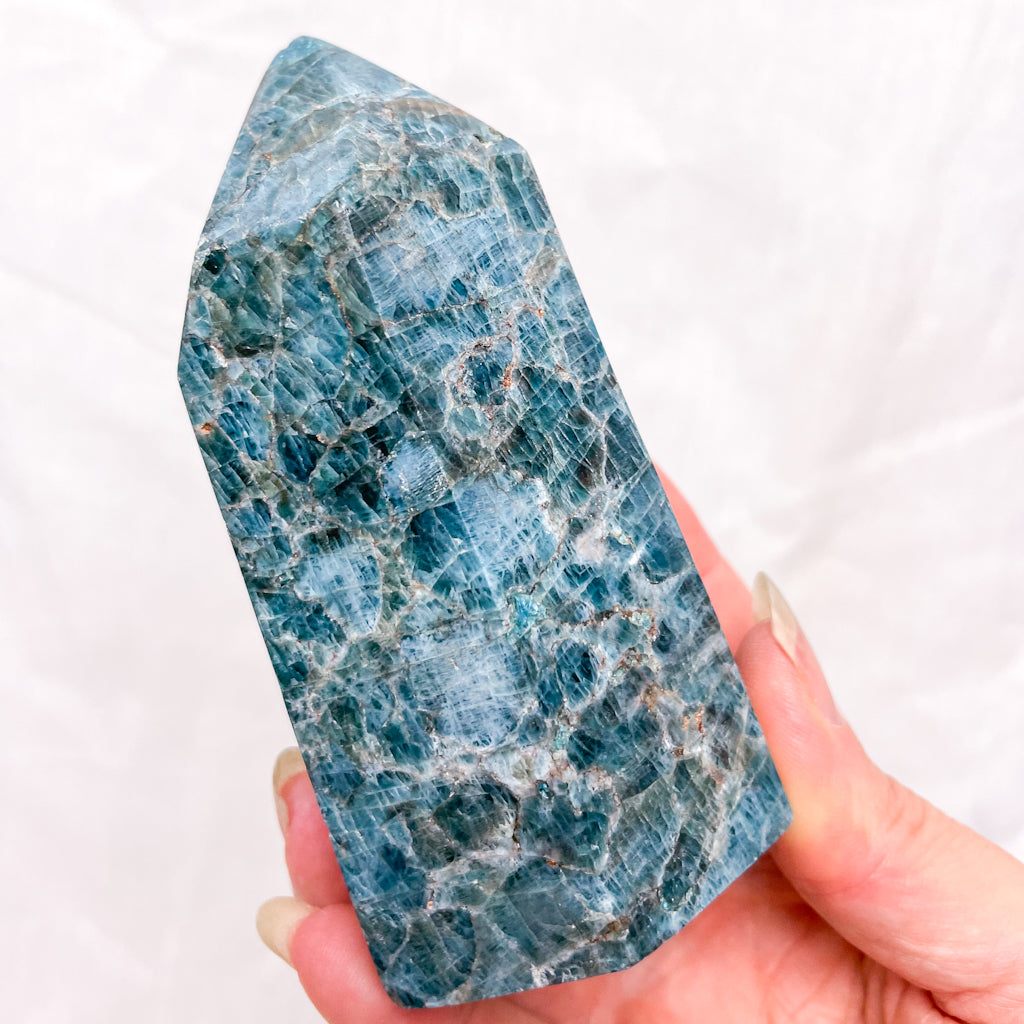 Apatite crystal wide point tower