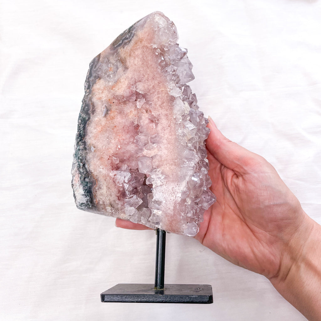 Pink Amethyst polished cluster crystal on stand 1.4kg