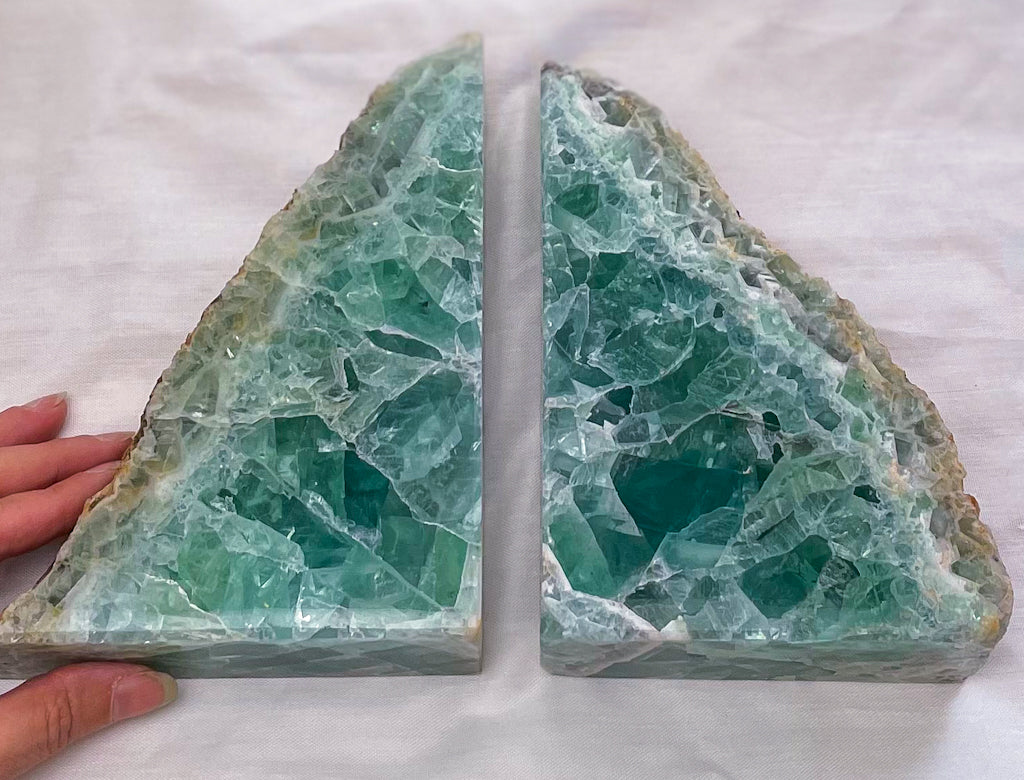 Fluorite green polished crystal bookend pair 2.9kg