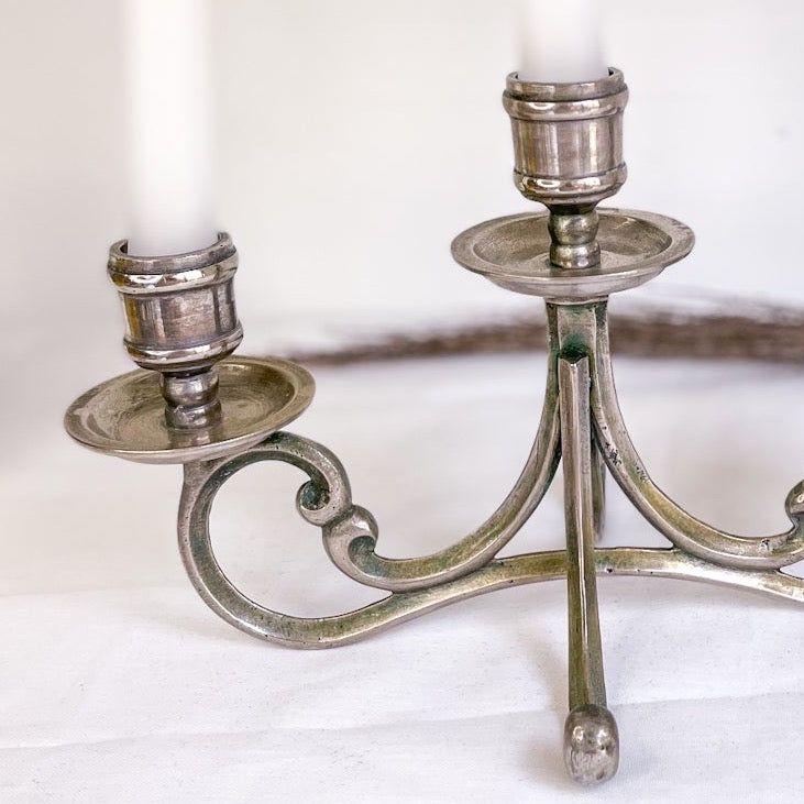 Antique silver 3 candle holder