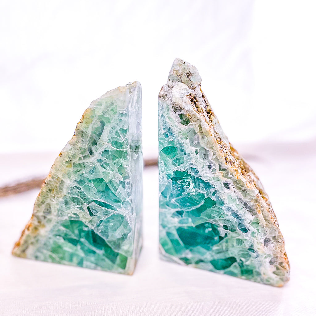 Fluorite green polished crystal bookend pair 2.9kg