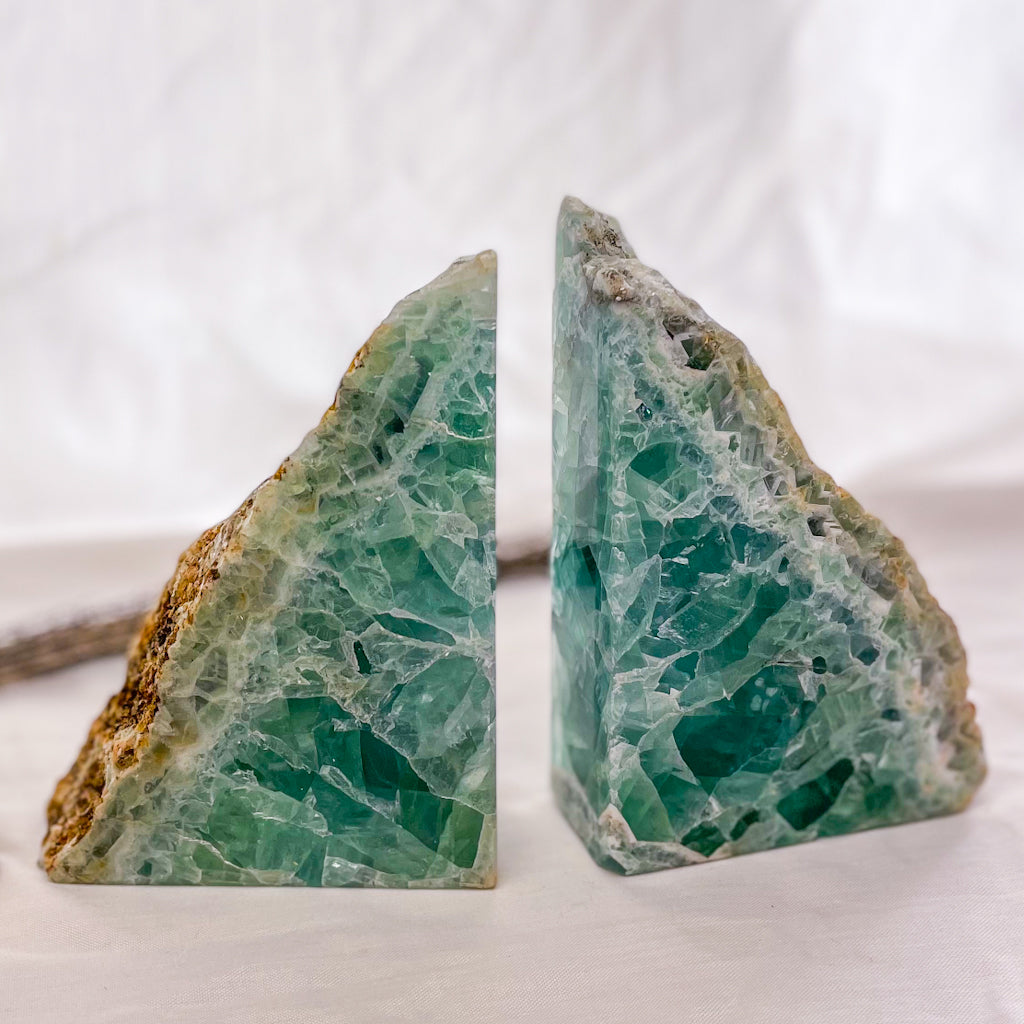 Fluorite green polished crystal bookend pair 2.9kg