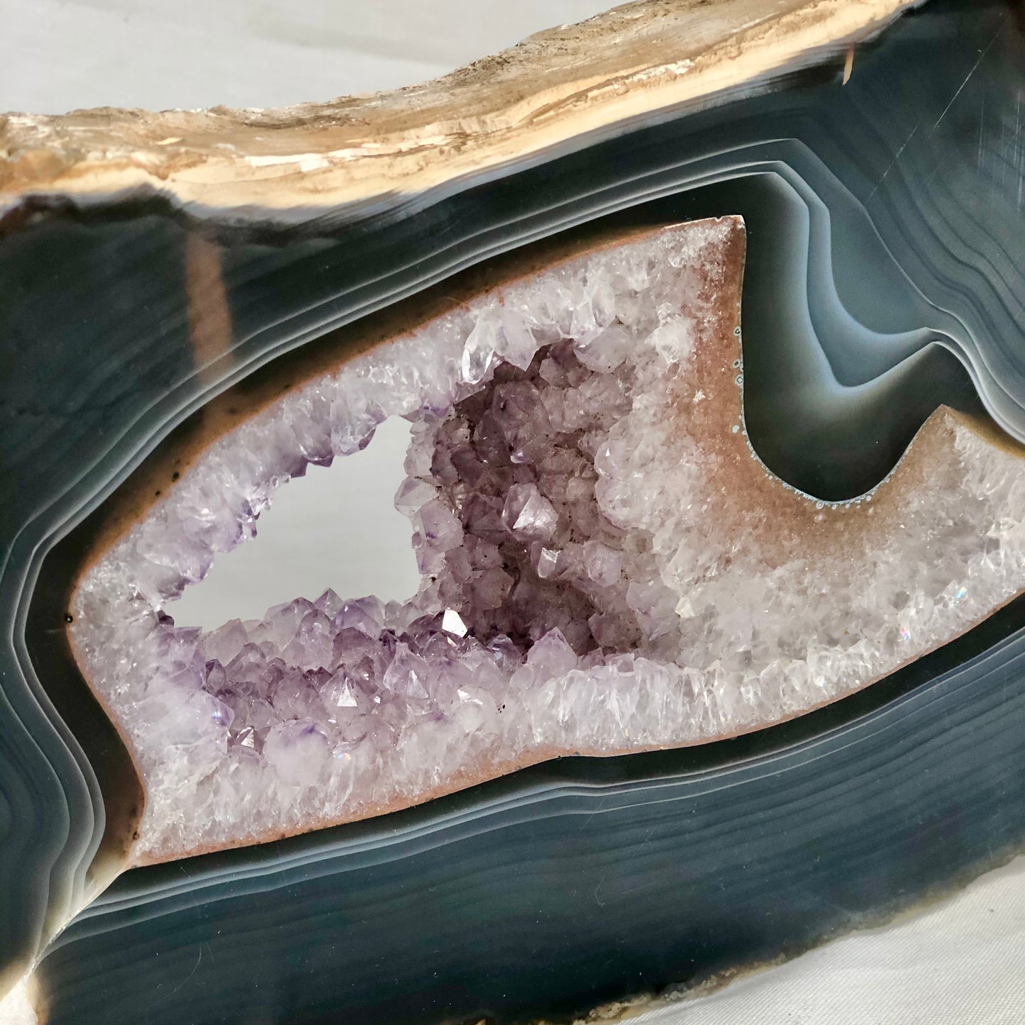 Blue Lace Agate + Amethyst crystal geode thick slab XL