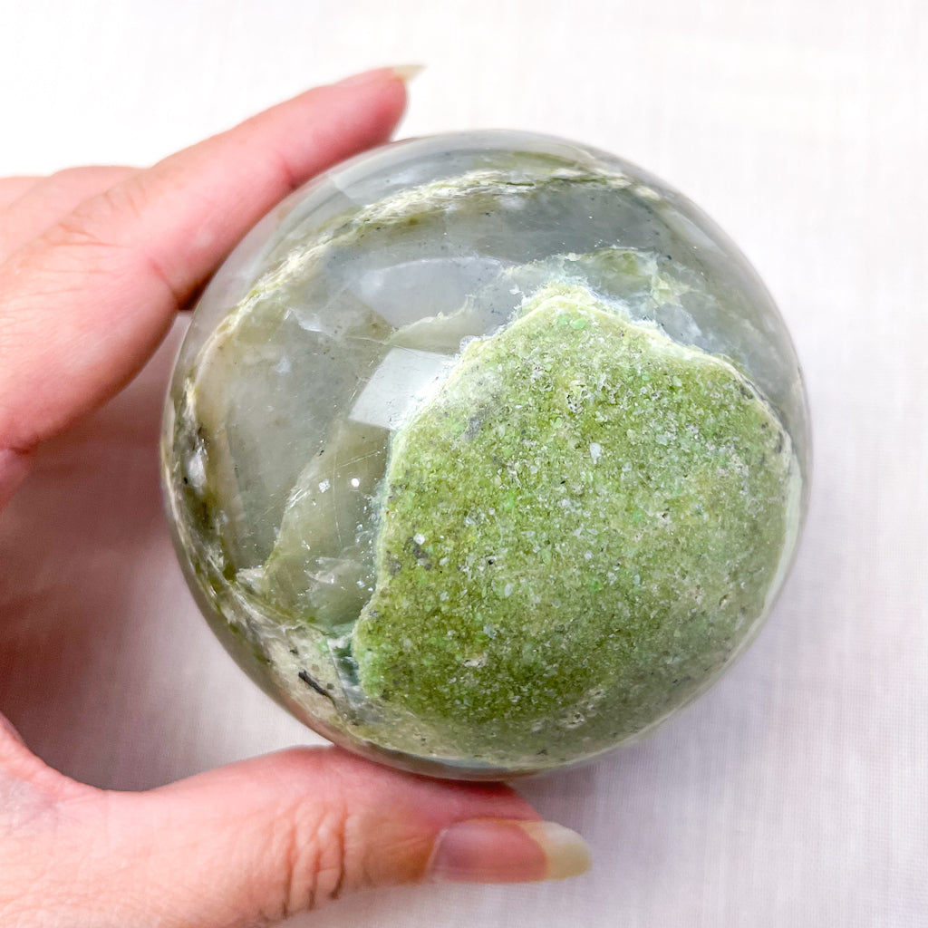 Moonstone green crystal sphere large 8cm