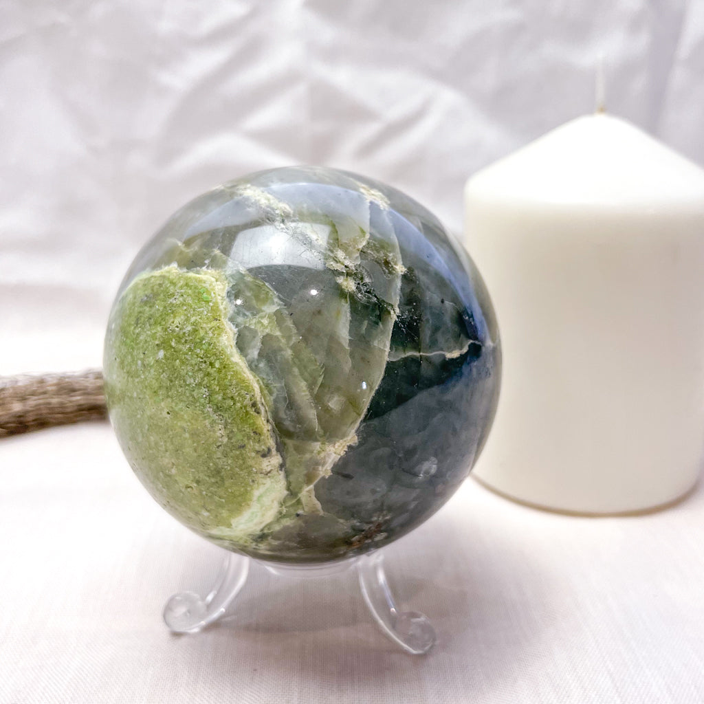 Moonstone green crystal sphere large 8cm