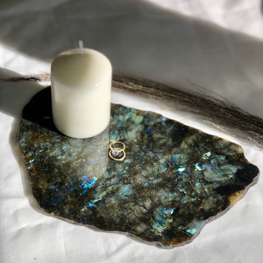 Labradorite polished crystal platter tray XL