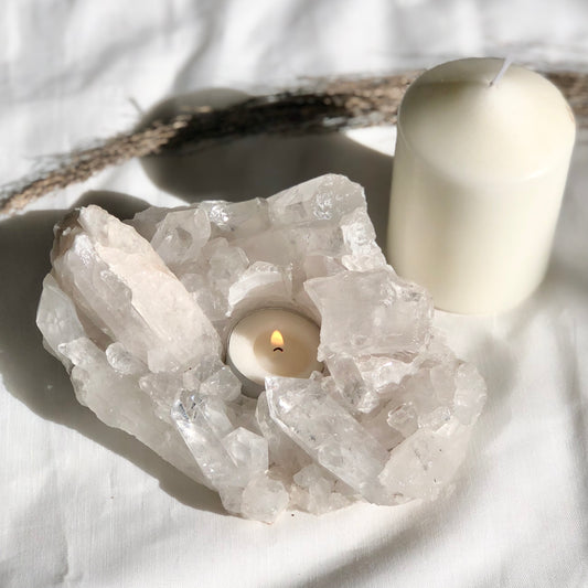 Clear quartz A grade crystal cluster candle holder