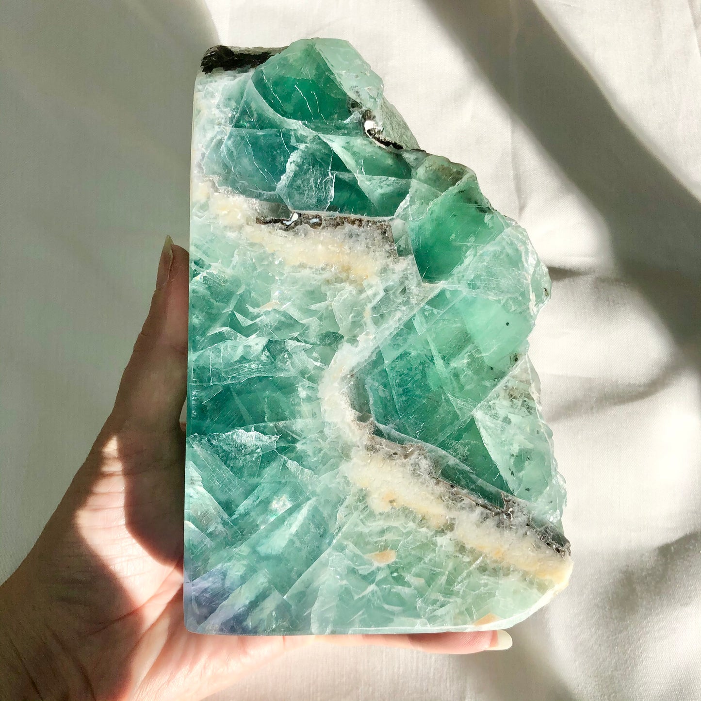 Fluorite green polished crystal single bookend