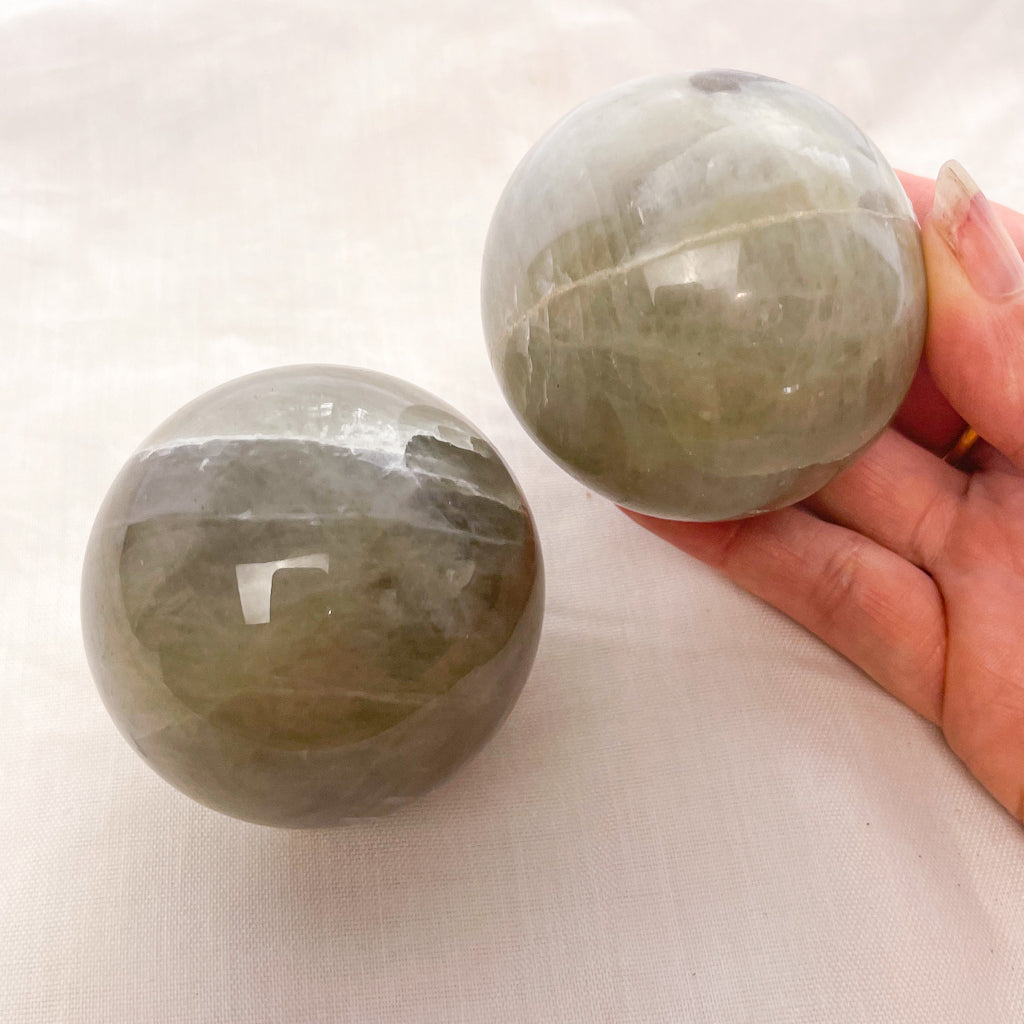 Moonstone green crystal sphere