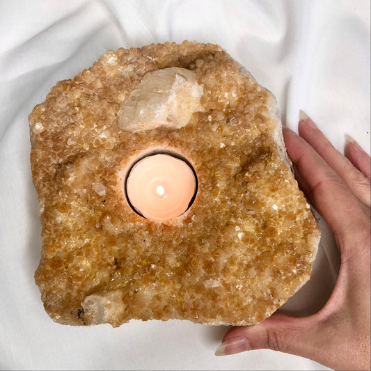 Citrine + Calcite crystal cluster candle holder XL