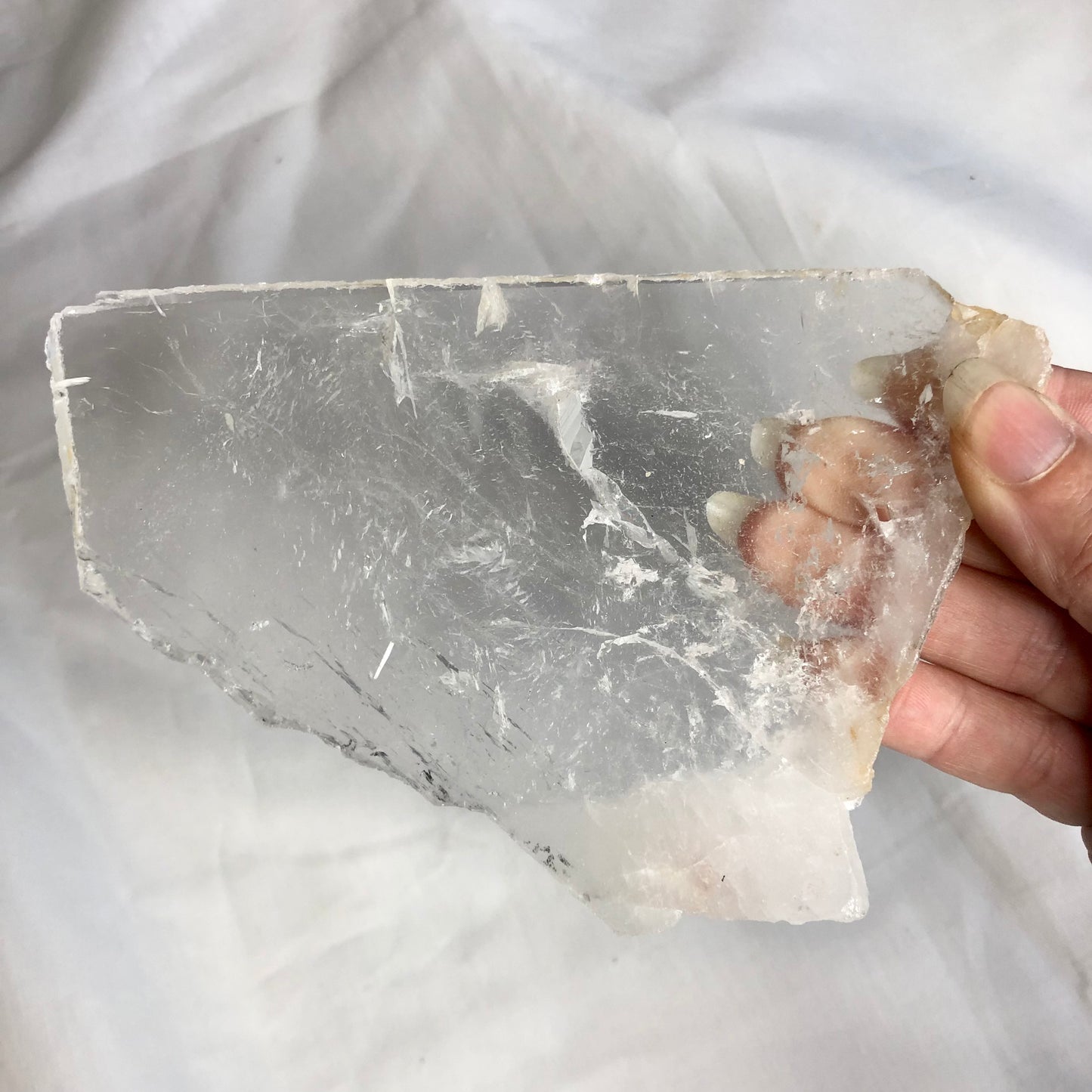 Clear quartz crystal polished slab Q
