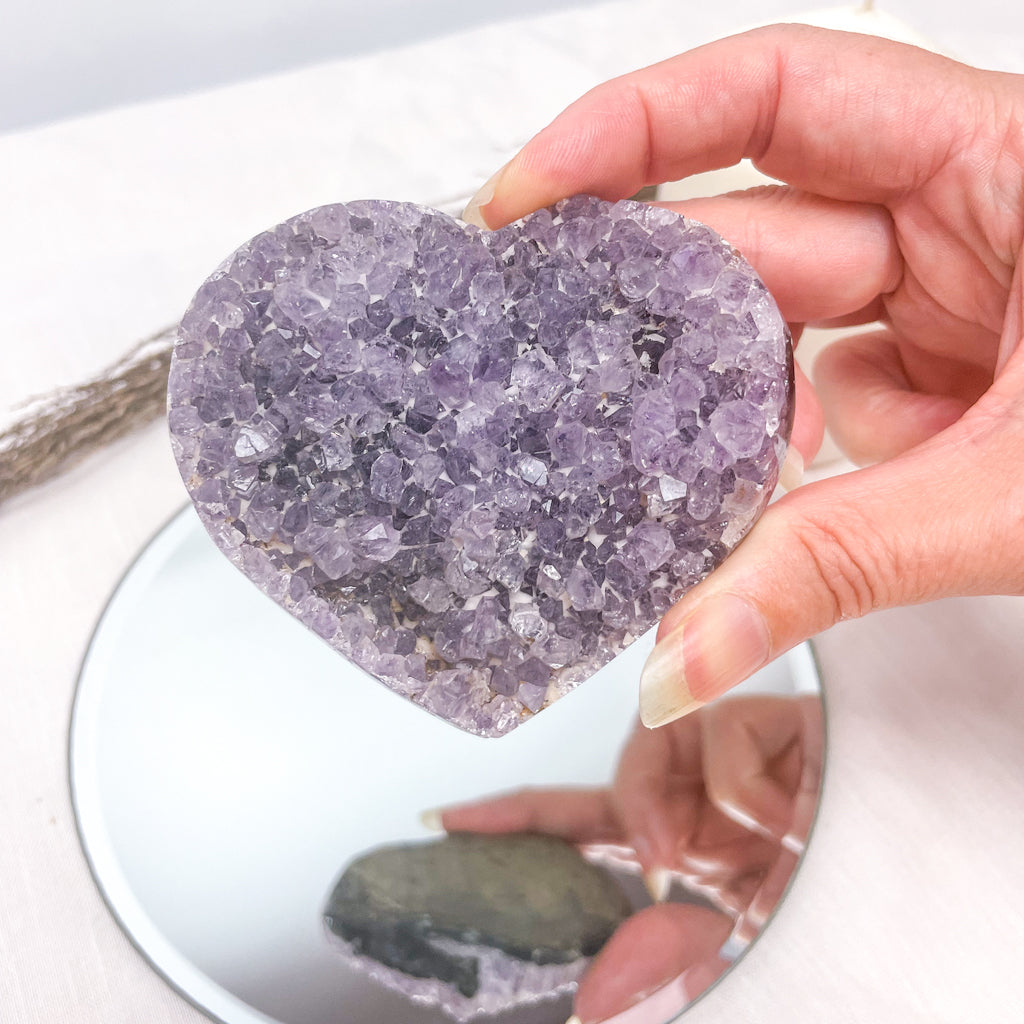 Amethyst crystal polished edge cluster heart 130g