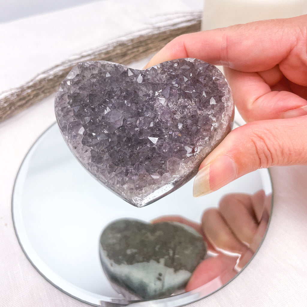 Amethyst crystal polished edge cluster heart 150g