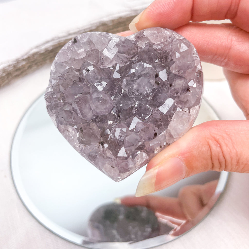 Amethyst crystal polished edge cluster heart 6cm