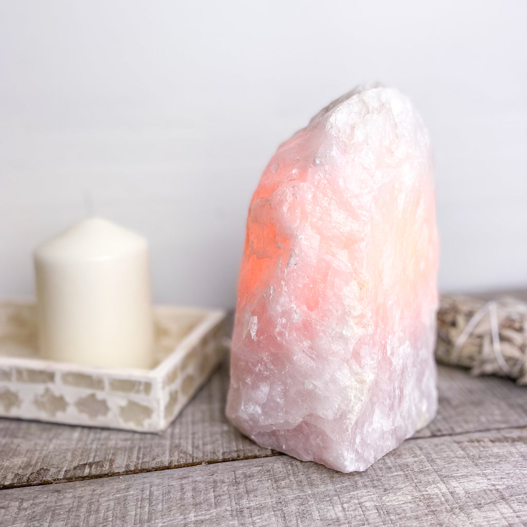 Rose quartz crystal lamp raw rock