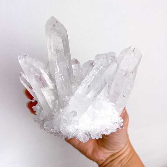 Clear quartz grade A crystal cluster multi point crown formation
