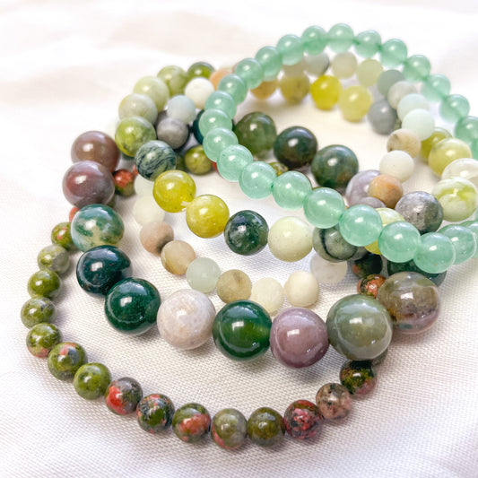 Crystal bead bracelet - Amazonite, Aventurine, Unakite, Serpentine or Ocean Jasper