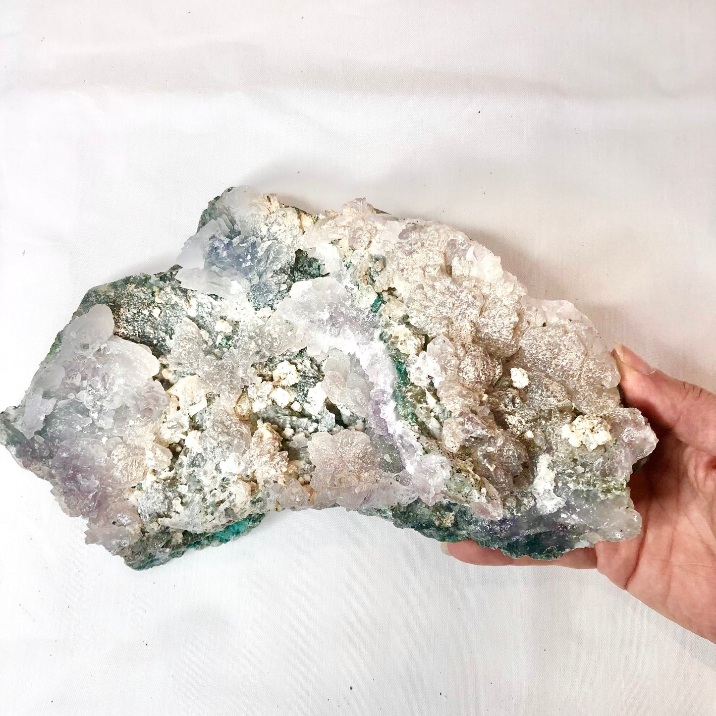Lavender quartz, flower amethyst + Calcite crystal cluster