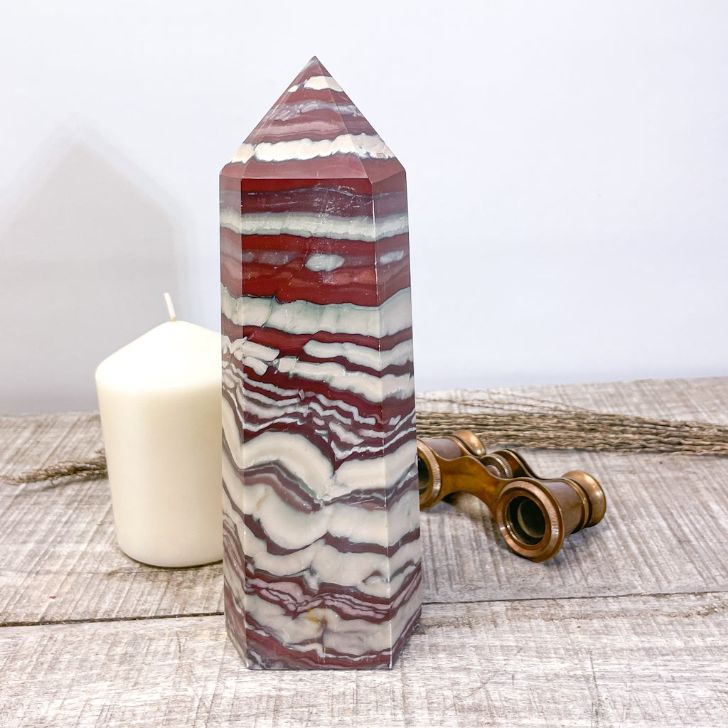 Zebra calcite + Aragonite crystal pillar tower 1.3kg XL