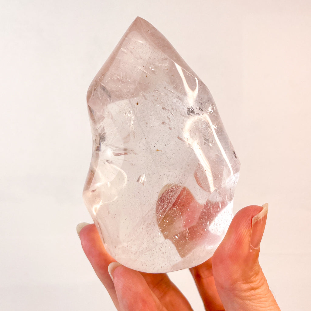Clear quartz crystal polished flame large