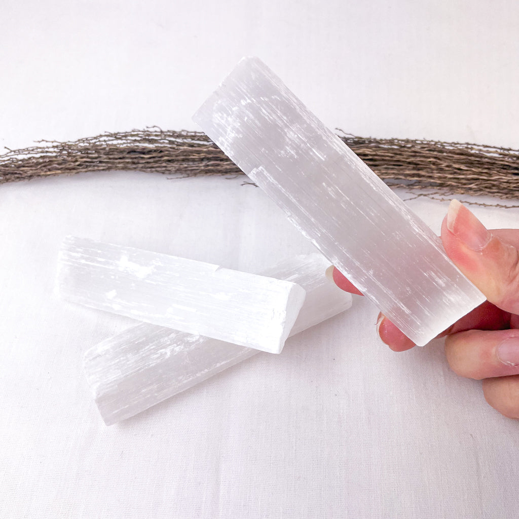 Selenite crystal charging wand slice