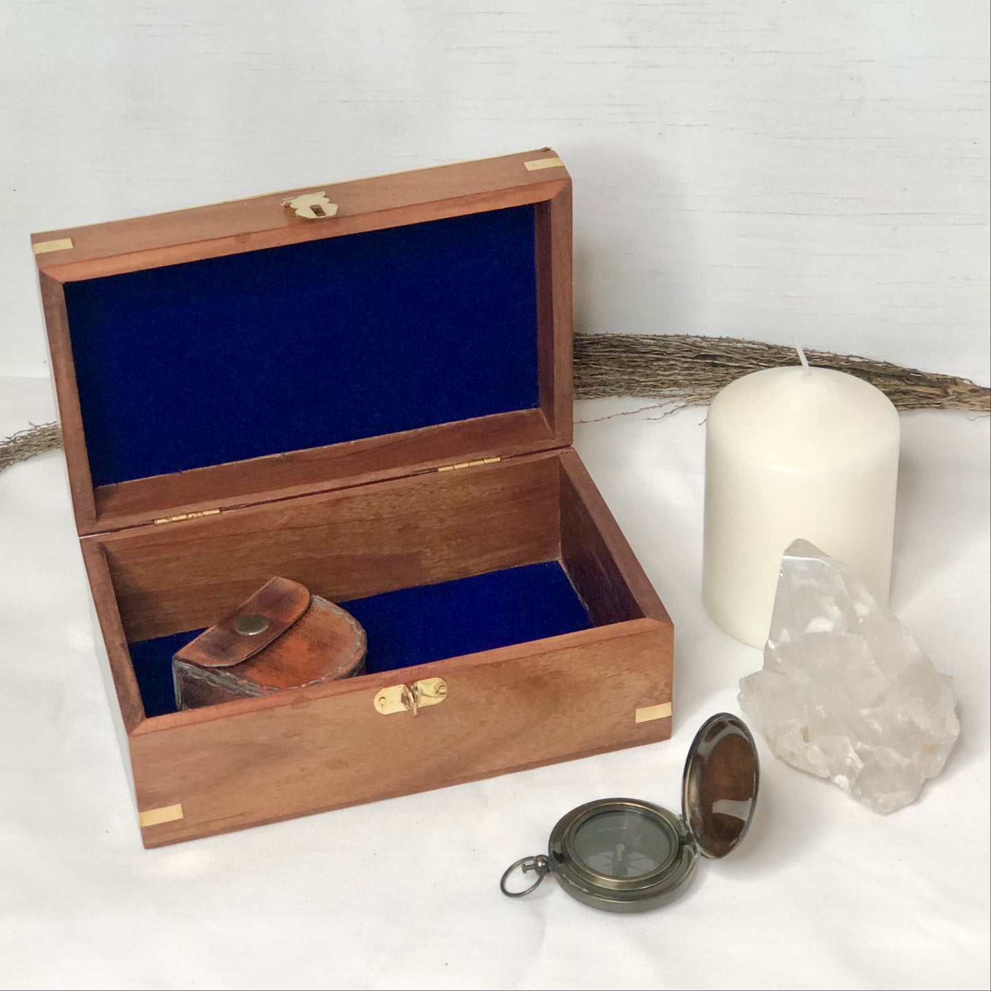 Hand crafted wood + brass treasure storage display box