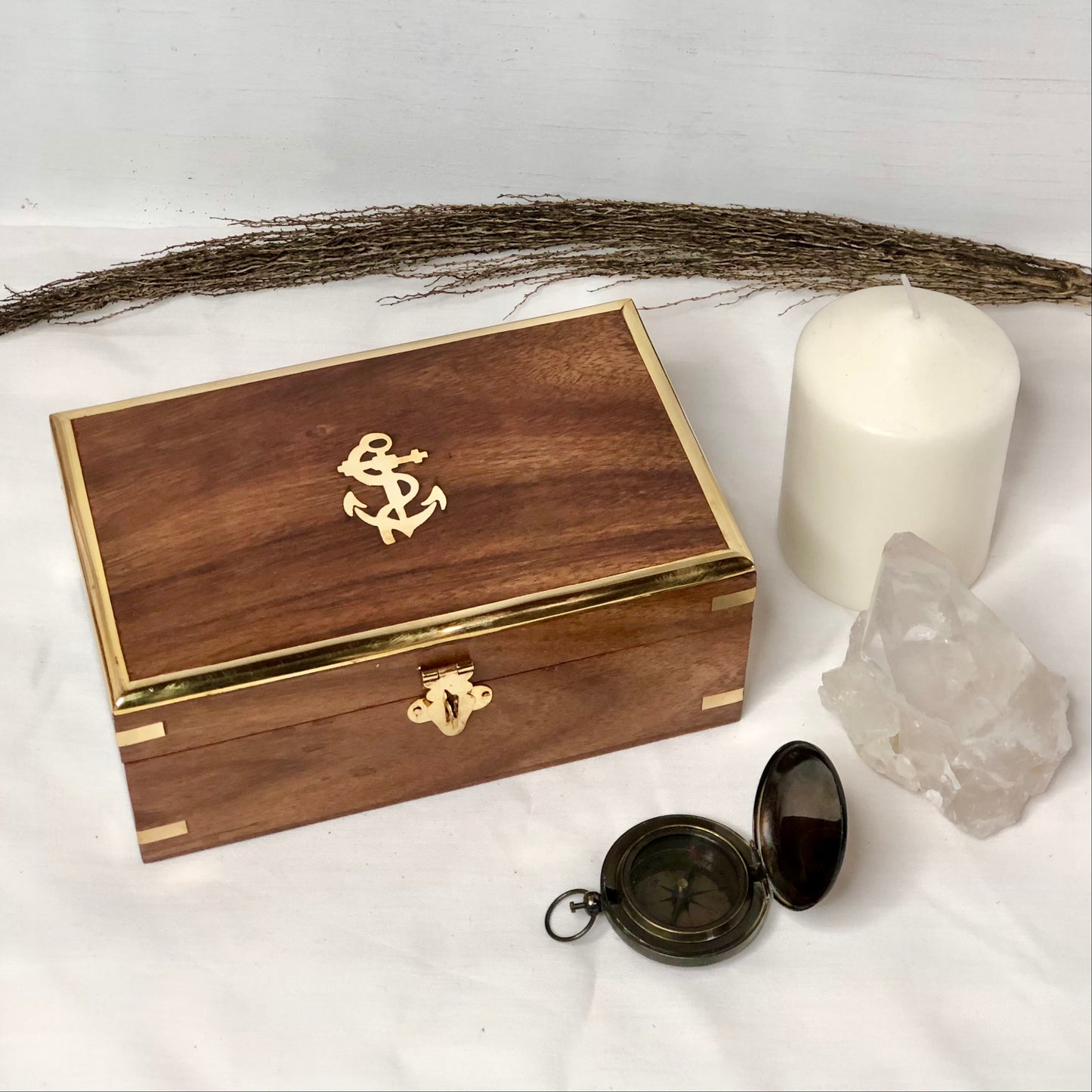 Hand crafted wood + brass treasure storage display box
