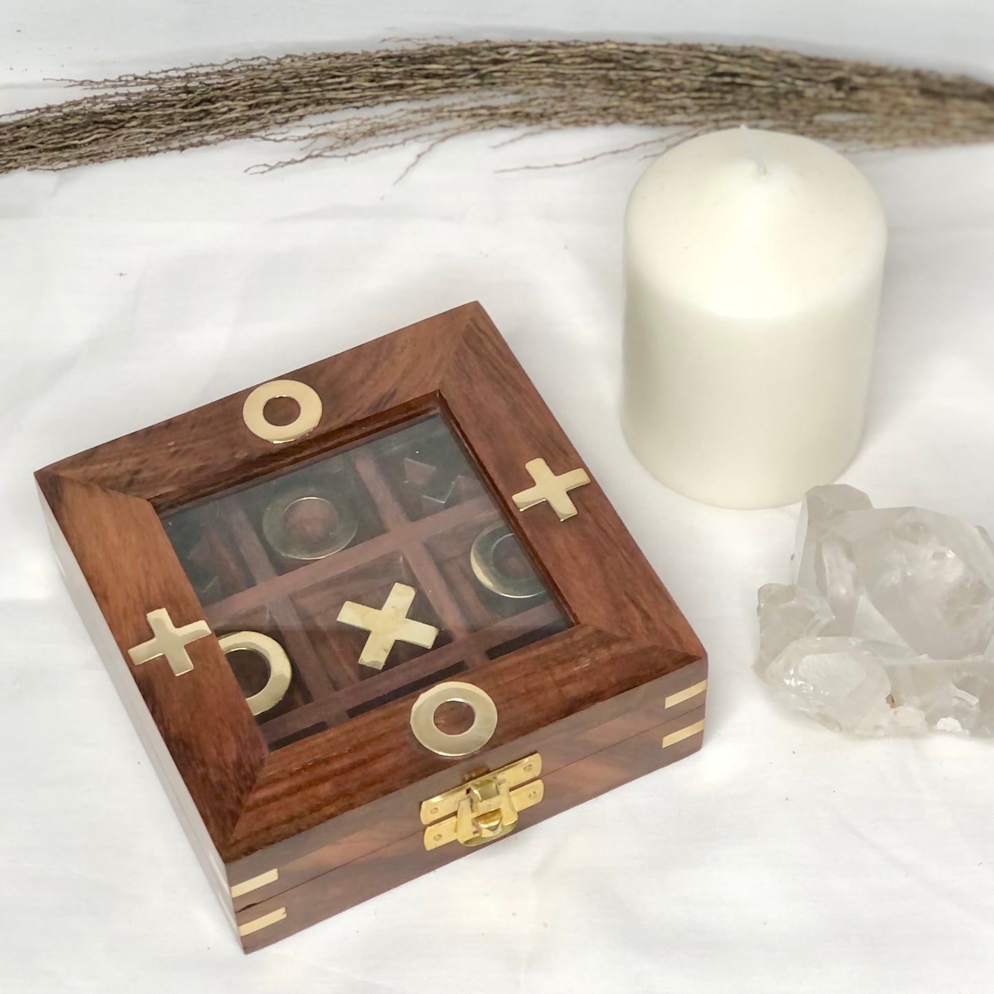 Hand crafted wood, glass + brass game box