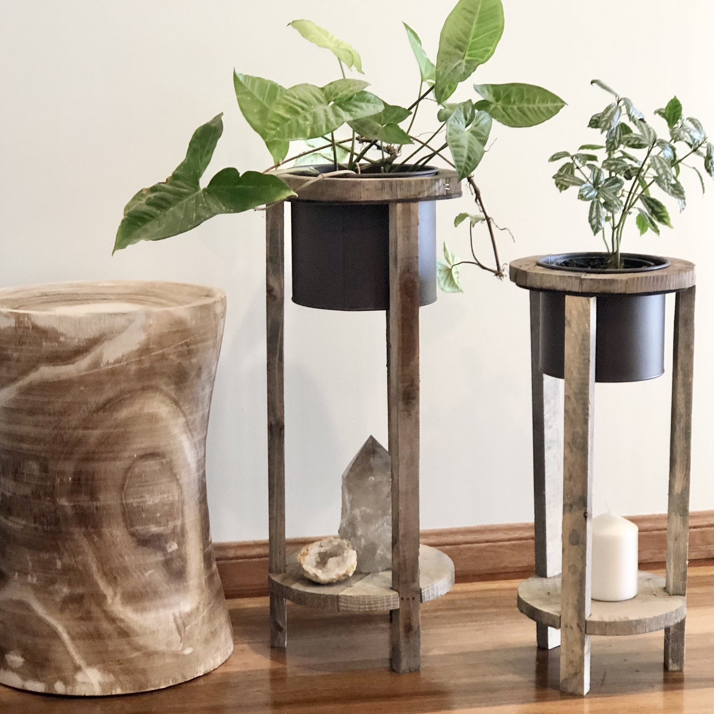 Industrial metal + wood pot plant stand