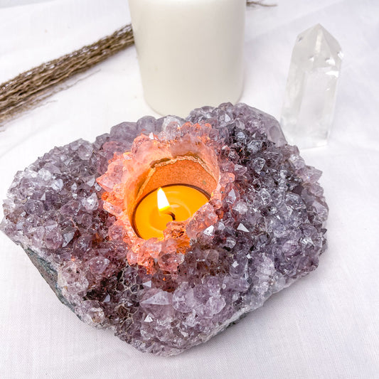 Amethyst crystal cluster candle holder XL